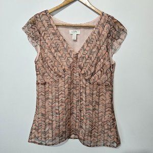 Loft Womens Pink Geometric Babydoll Blouse Sz 4 Flutter Sleeve Lined Office Y2K